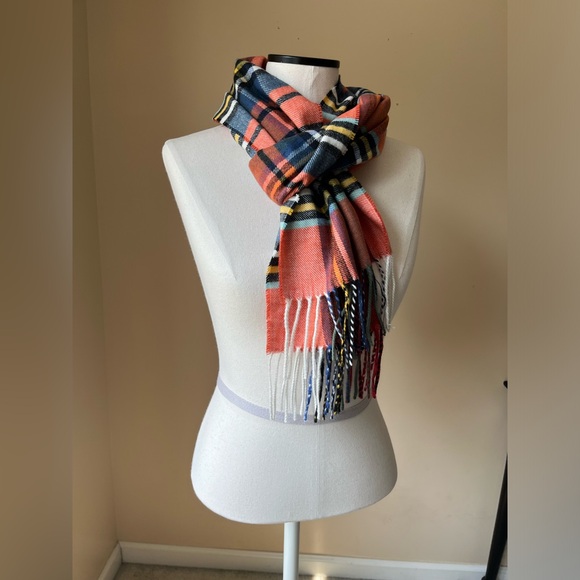 Red Plaid Scarf with Tassels - Picture 1 of 4